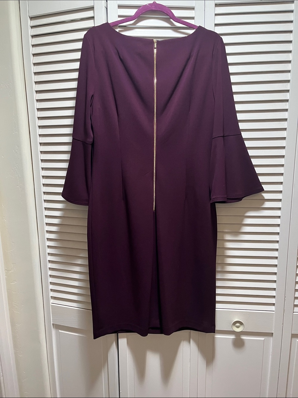 Calvin Klein Plum Bell-Sleeve Shift Dress - Picture 3 of 3